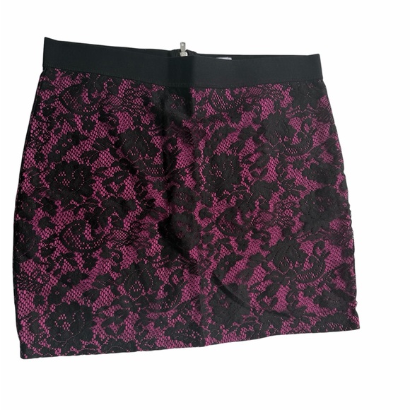 Divided Dresses & Skirts - Divided Black Lace Overlay Magenta Mini Skirt